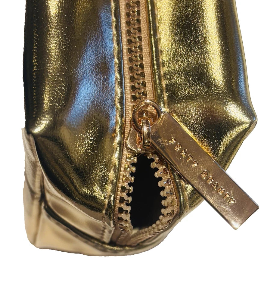 FENTY Gold Faux Leather Makeup Bag Pouch Case Purse cosmetics Rihanna