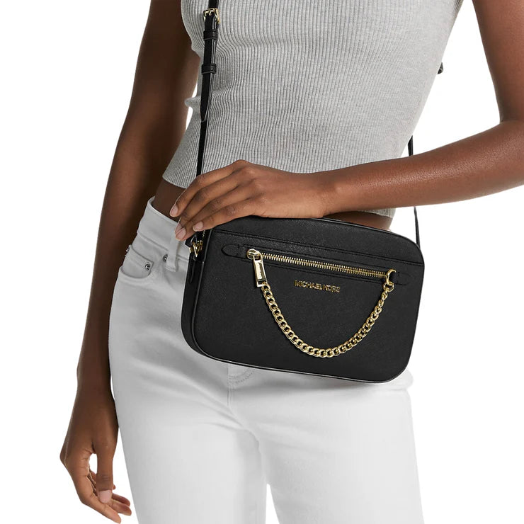 Michael Kors Jet Set Item Large East West Saffiano Leather Zip Chain Crossbody Handbag (Golden Hardware)