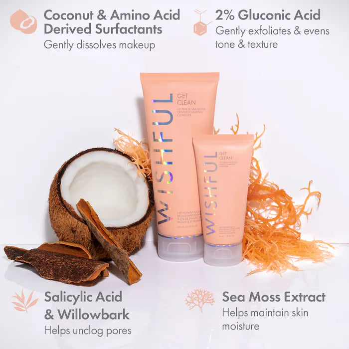 Huda beauty Wishful Get Clean 2% PHA & Sea Moss Gentle Foaming Cleanser 150ml
