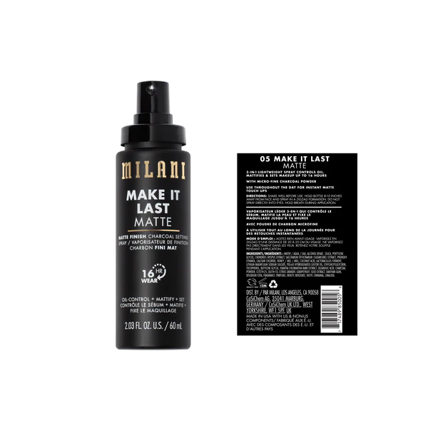 Milani Make It Last Matte - Matte Finish Charcoal Setting Spray 60 Ml