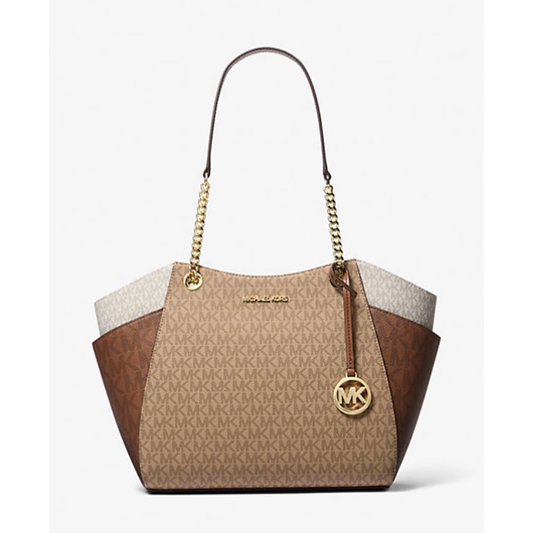 Michael Kors Women's Jet Set Large Color-Block Signature Logo Tote Bag (CamelMulti)