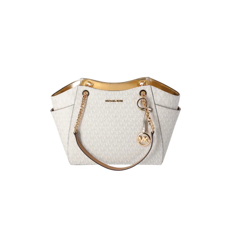 Michael Kors Large Chain Mk Signature Tote Handbag Bag-Vanilla