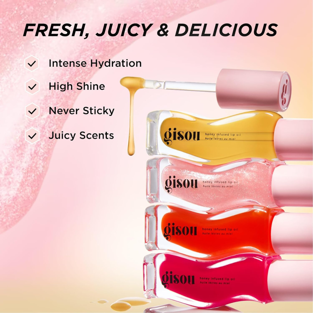 Gisou Honey Infused Lip Oil, Watermelon Sugar, 8 ml