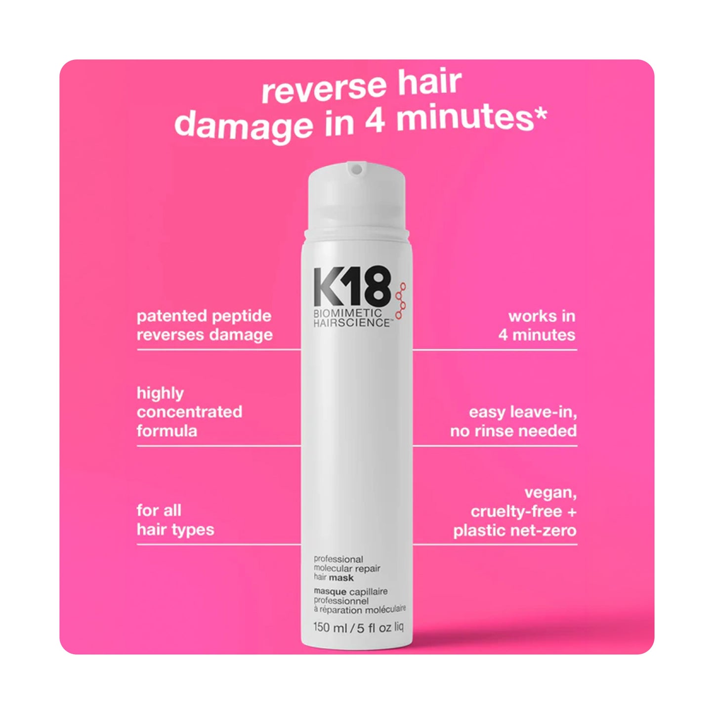 K-18  - full-size leave-in molecular repair hair mask -150 Ml
