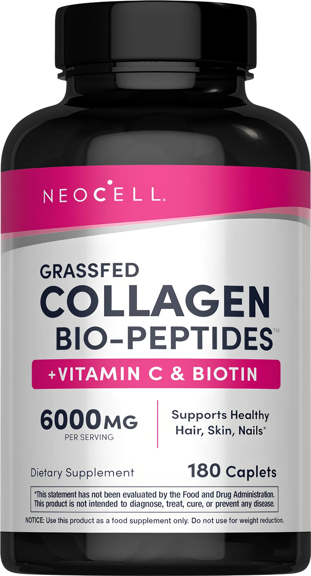 NeoCell Grassfed Collagen Peptides + C & Biotin, 6000 mg, 180 Caplets