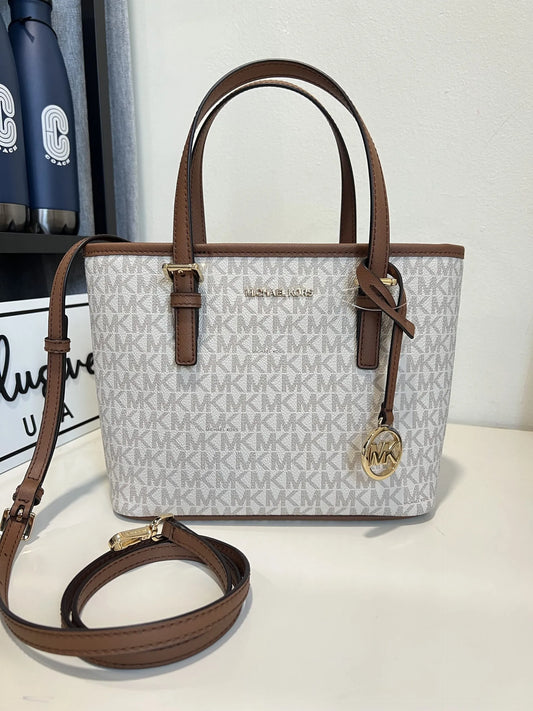 Michael Kors Jet Set Travel XS Carryall Convertible TZ Tote in Signature Vanilla/ Brown