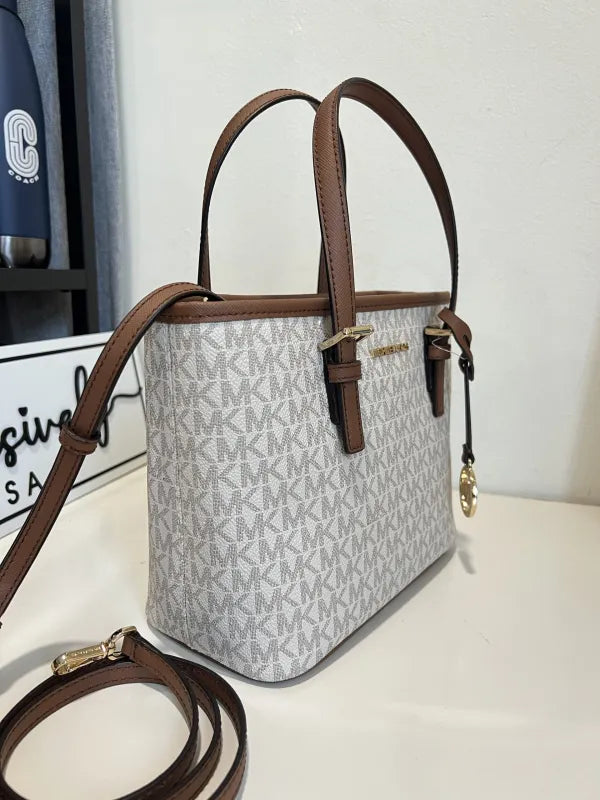 Michael Kors Jet Set Travel XS Carryall Convertible TZ Tote in Signature Vanilla/ Brown