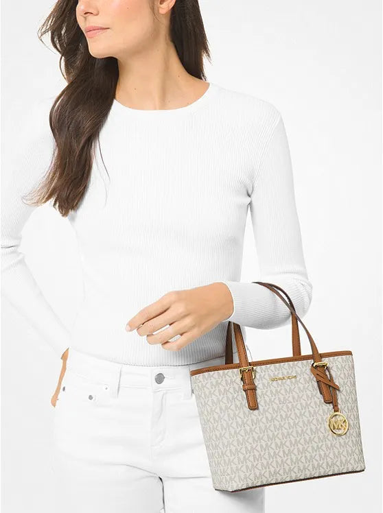 Michael Kors Jet Set Travel XS Carryall Convertible TZ Tote in Signature Vanilla/ Brown