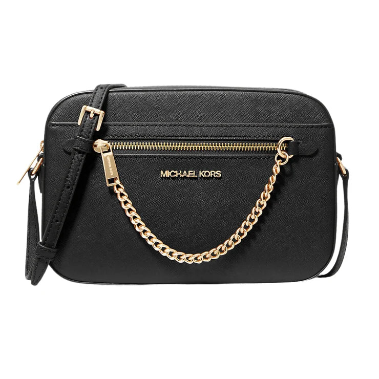 Michael Kors Jet Set Item Large East West Saffiano Leather Zip Chain Crossbody Handbag (Golden Hardware)