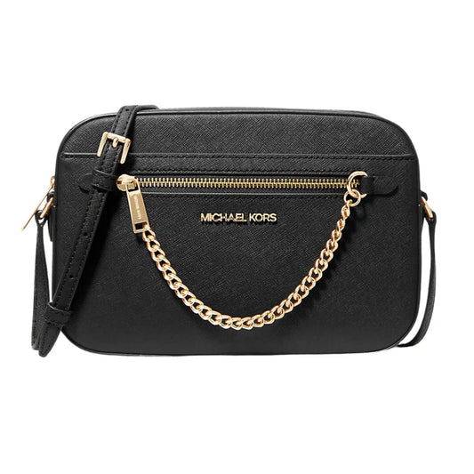 Michael Kors Jet Set Item Large East West Saffiano Leather Zip Chain Crossbody Handbag (Golden Hardware)